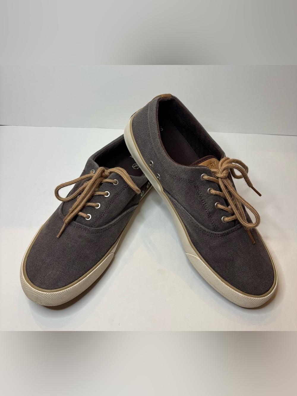 Sperry Men's Dark Brown Canvas Low-Top Sneakers with Tan Laces
